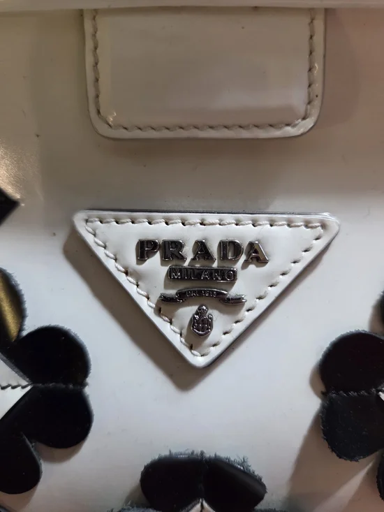Prada White Doctor Bag with Black Floral Appliqués - Fall 2012 - Picture 2 of 16